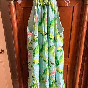 Holly Shae "Sydney" tropical flamingo print sleeveless halter mini dress Sz M/L